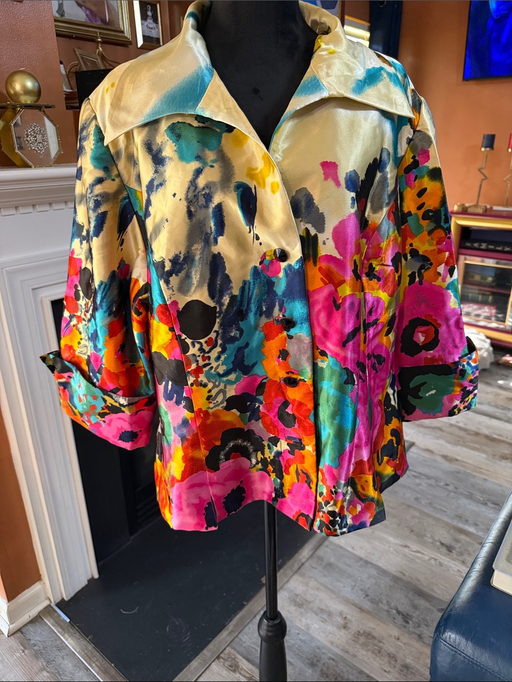 Vibrant Vintage JS Collection Floral Satin Jacket - Multicolor